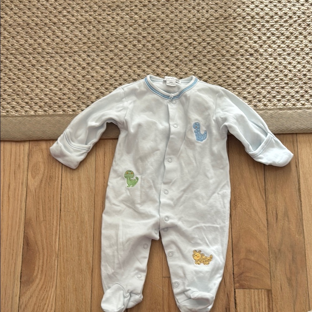 Baby Blue kissy kissy  Footed Onesie with Animal Patches
